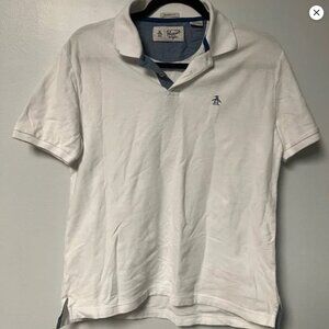Original Penguin, Men White polo Shirt with Blue detail Small Classic Fit
